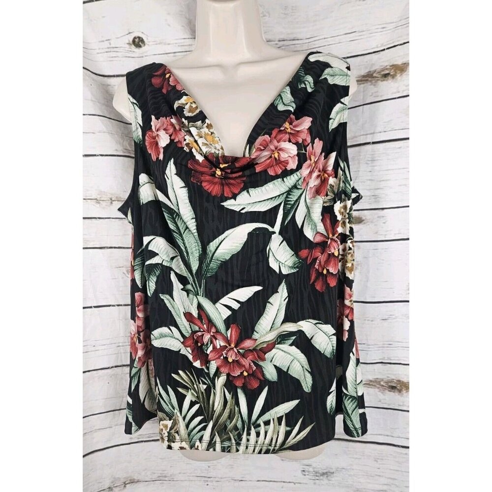 Tommy Bahama Tropical Floral Tank Tunic Top L Cowl Neck Womens Jersey Knit